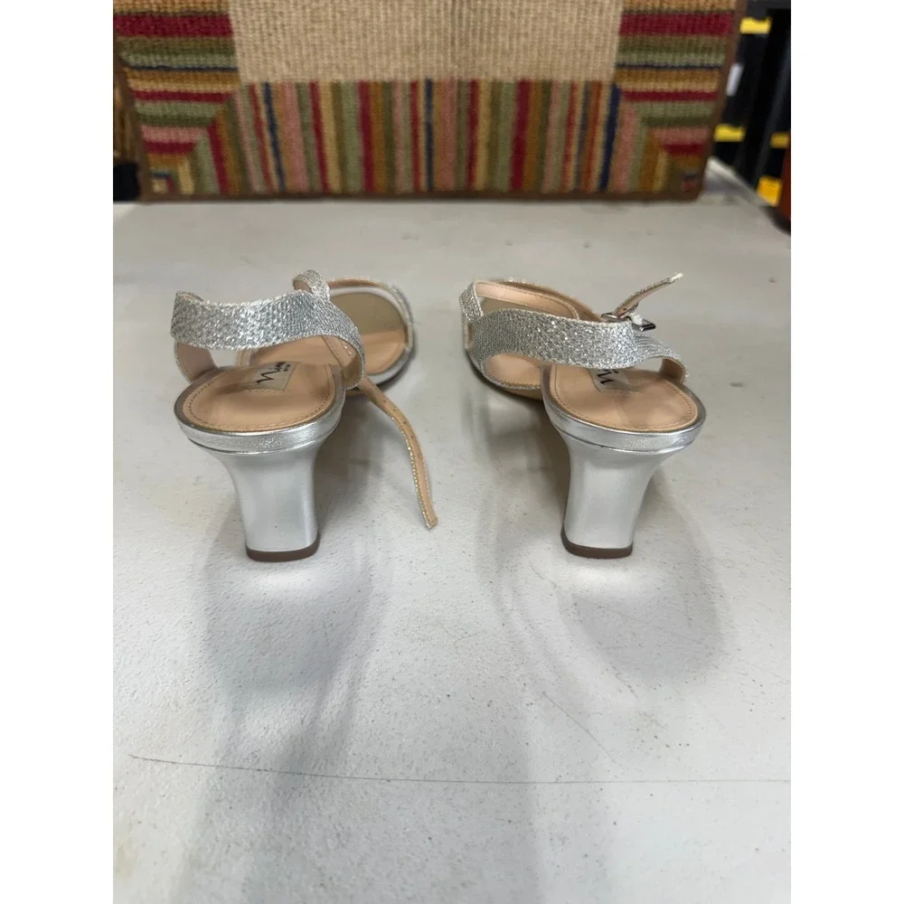 Nina Nelena-YF Silver Dreamland Glitter Kitten Heel Evening Sandals Womens 9M